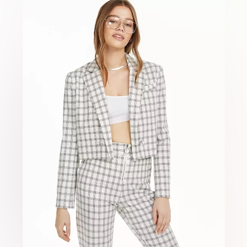 Danielle Bernstein Plaid Cropped Blazer Size Smal